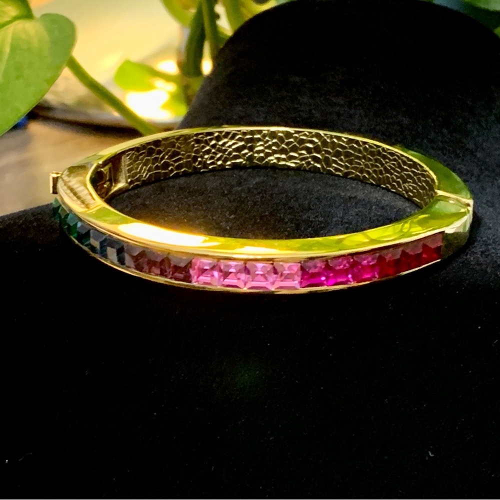 Multi-Color Austrian Crystal Bangle & Earrings Set - image 6